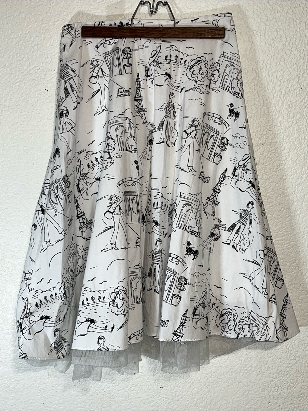 Y2K Luly K Black & White Parisian Print Circle Skirt